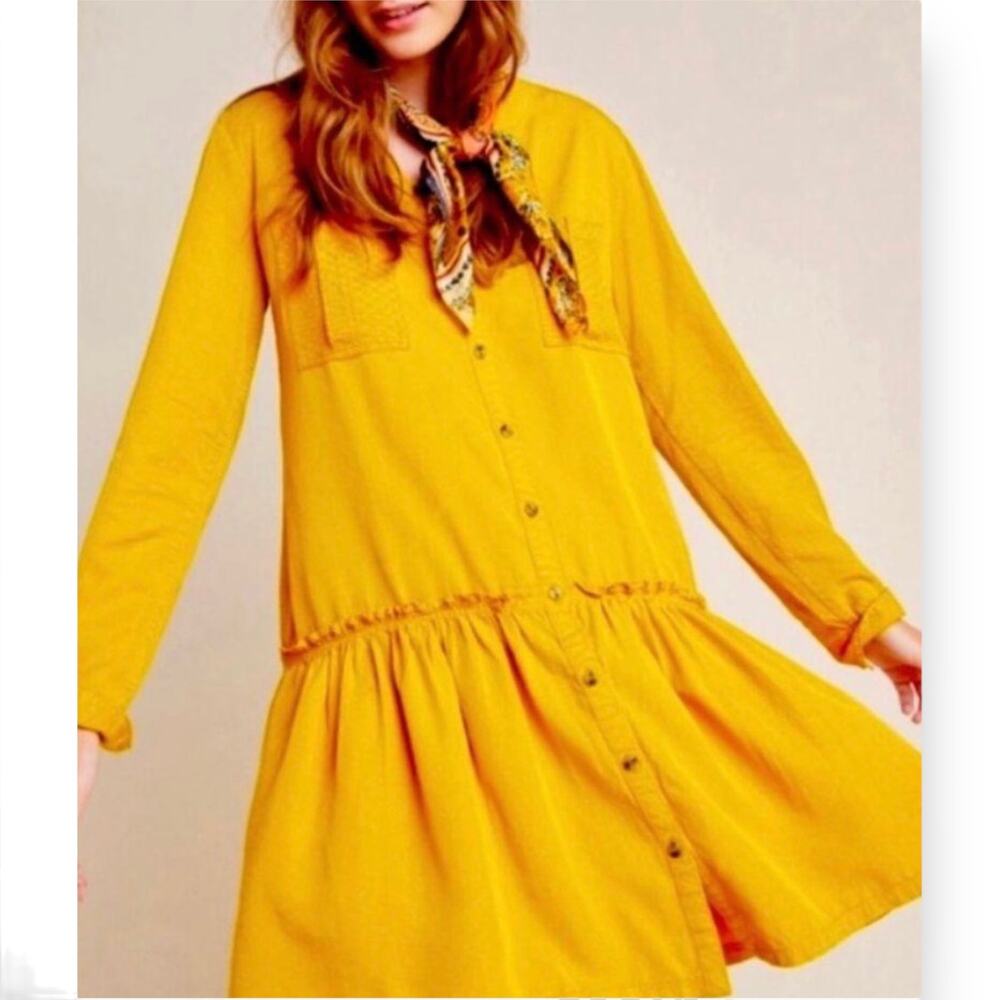 Anthropologie Maeve Women's Drop Waist Tunic Dress Size 4 Yellow